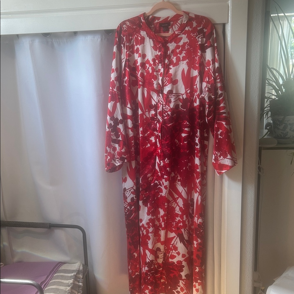 Natori Red and White Floral Long Caftan 2X
